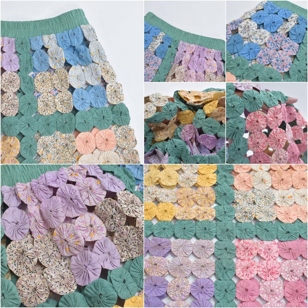 ヨーヨーキルト 小花柄 Remake ハンドメイド デザイン リメイク ヨーヨーキルト ロング