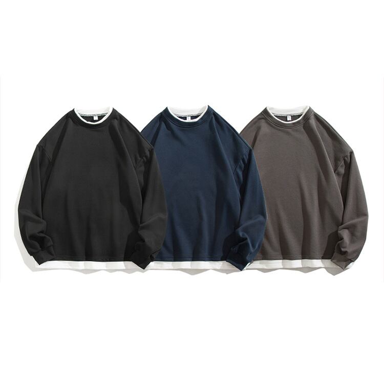 ★FAKE TWO PIECE STITCHED ROUND NECK TRAINER　　　07240