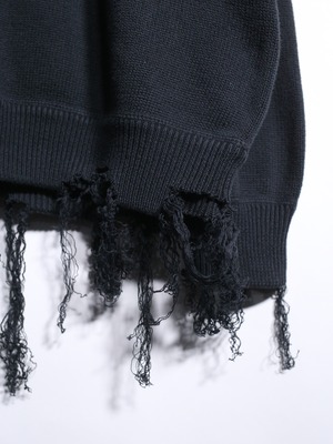 REMAKE / multi zipper and boro custom black knit