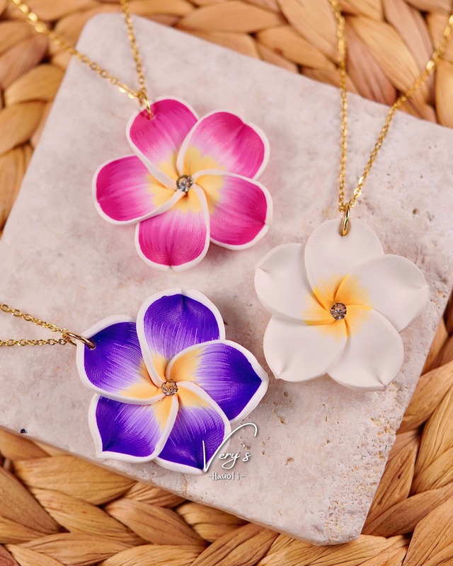 Colorful Plumeria Necklace【チェーン付き・40-65cm】【Very's Jewelry】