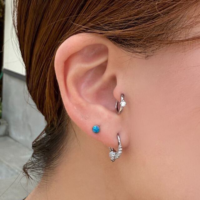 ワンタッチピアス 16G スカル＆ジルコニア クリッカー 金属アレルギー