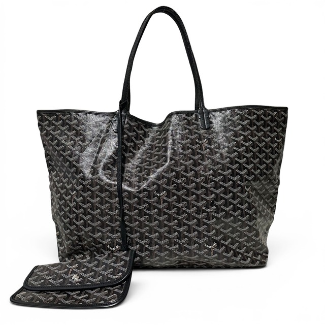 Rare◇GOYARD Saint Louis GM Tote Bag Herringbone Black Pouch 835