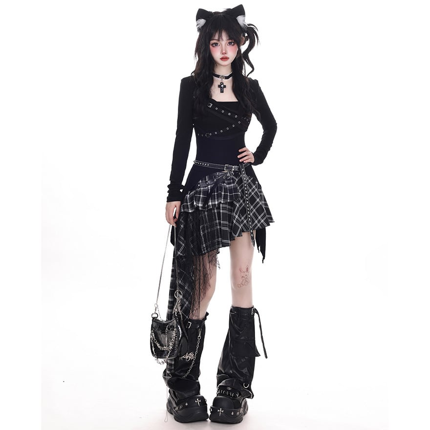サブカル系パンク ミニスカート アシンメトリー チェック柄 ｜天使と