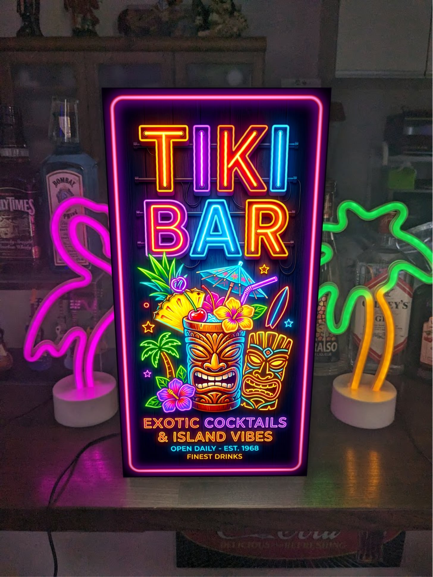 【オーダー無料】TIKI BAR アロハ ハワイ 看板 置物 雑貨 ライトBOX クレーンゲーム UFOキャッチャー ゲームセンター 店舗 自宅 パーティー