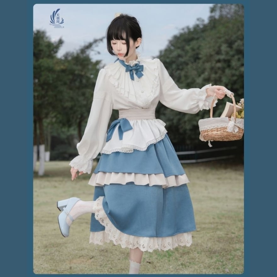 フレンチガーリー セットアップ ウエストベルト付き レイヤード フリル