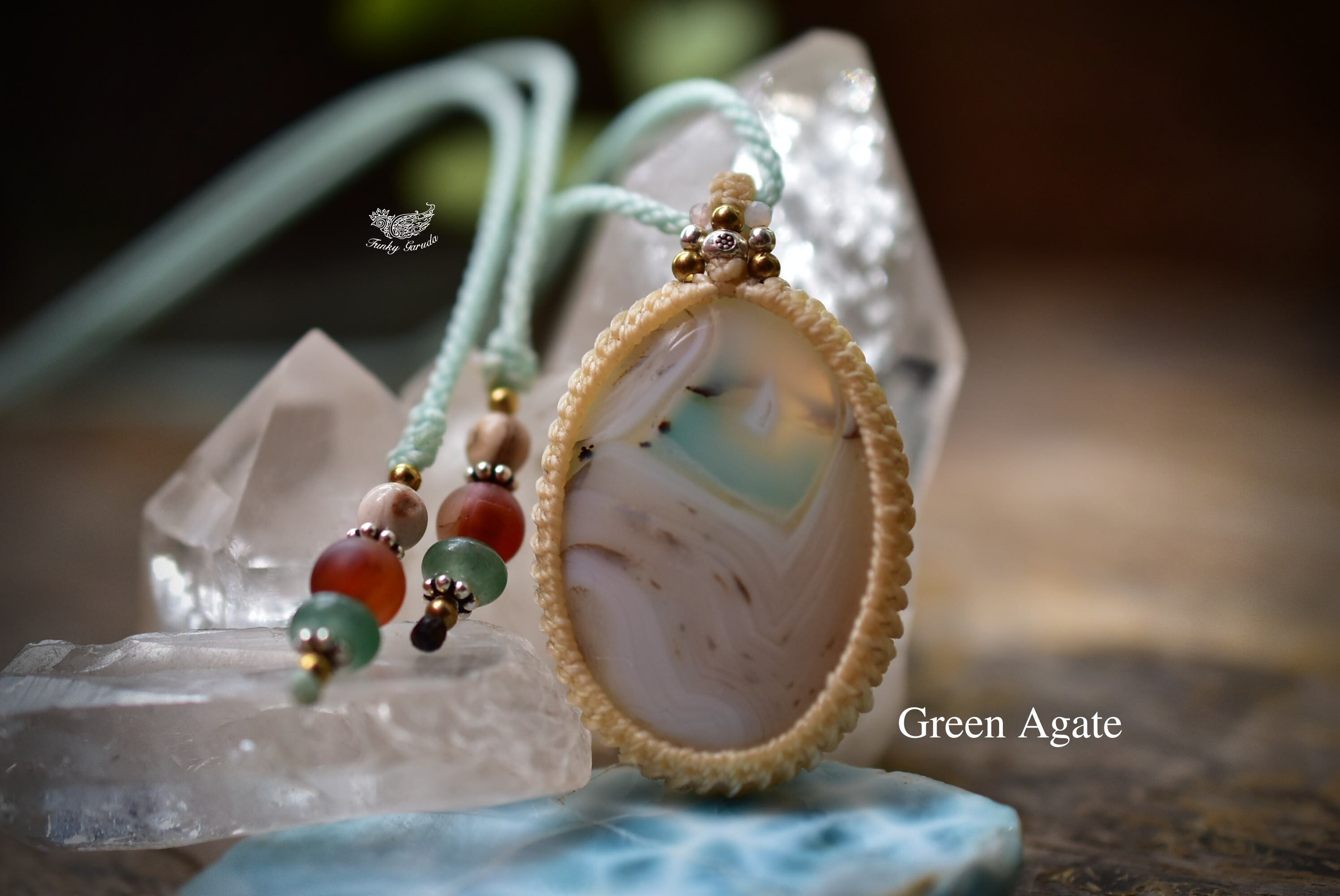 ホワイトグリーン★瑪瑙★グリーンアゲート マクラメペンダント 68