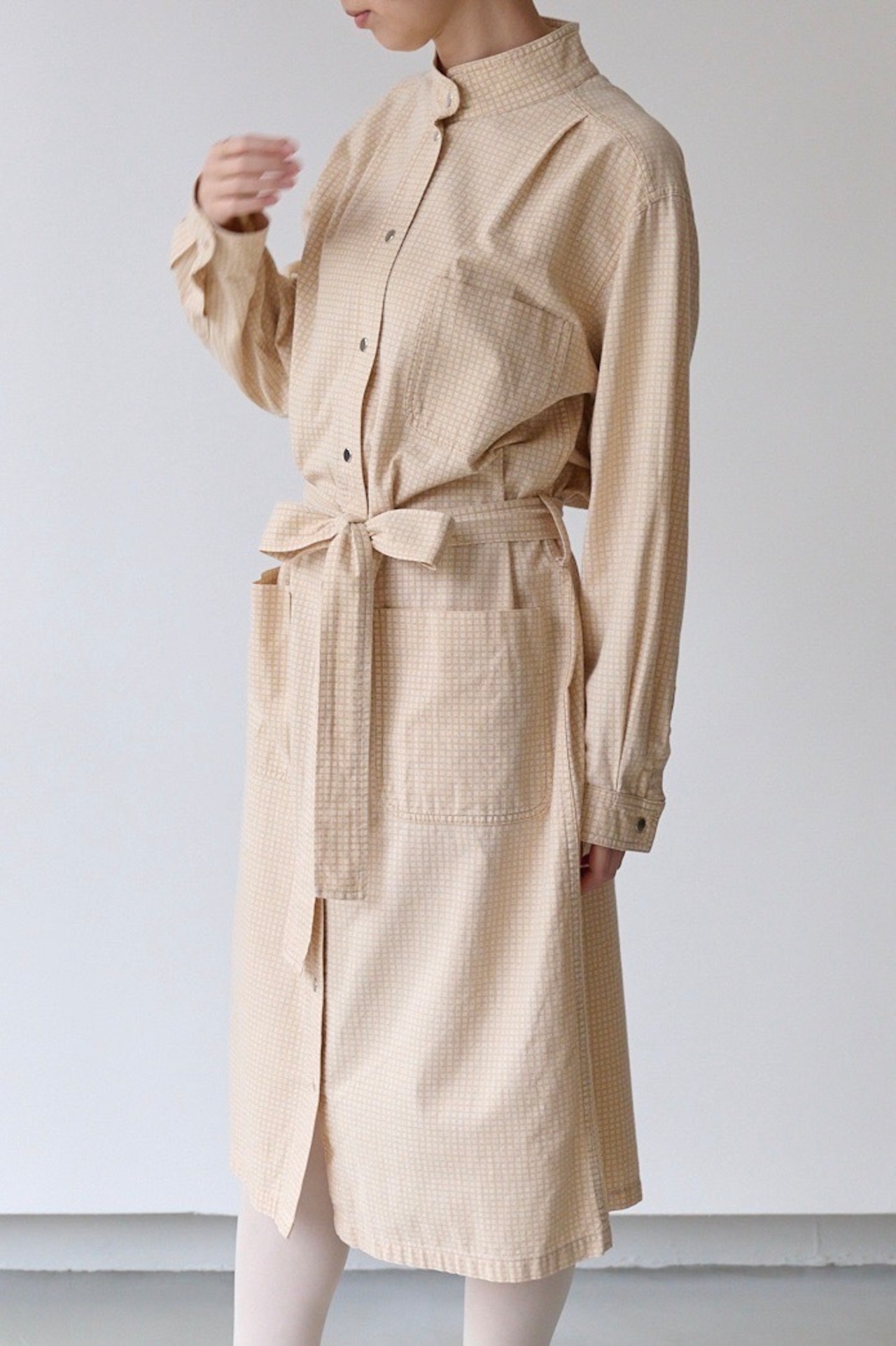 Vuokko geometric mini check belted shirt dress