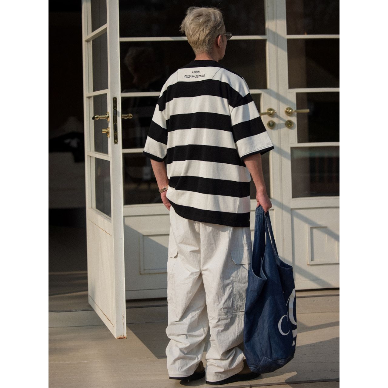 Bold border drop shoulder tee 0878 - 6