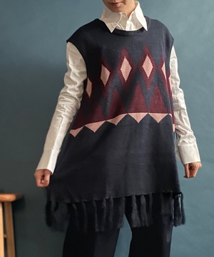 【送料無料】Argyle fringe vest