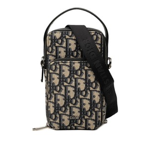 ディオール オブリーク 斜め掛け ショルダーバッグ フォンケース ベージュ グレー キャンバス レザー レディース Dior 【中古】