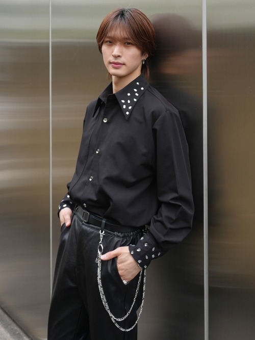 【ALUDE SELECT】collar jewelry beads shirt（2color）
