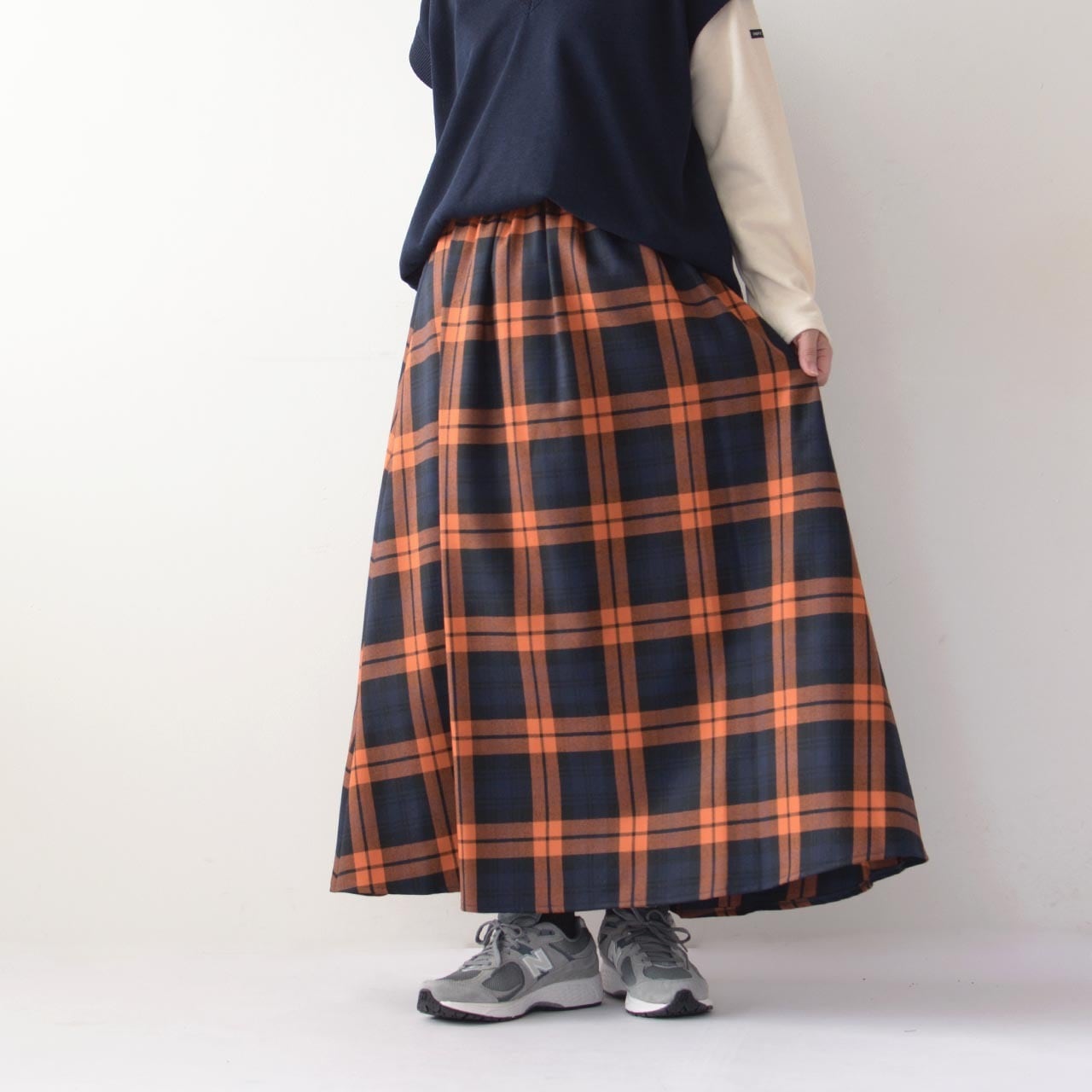 オニールオブダブリン GATHER FLARED SKIRT ブルーチェック