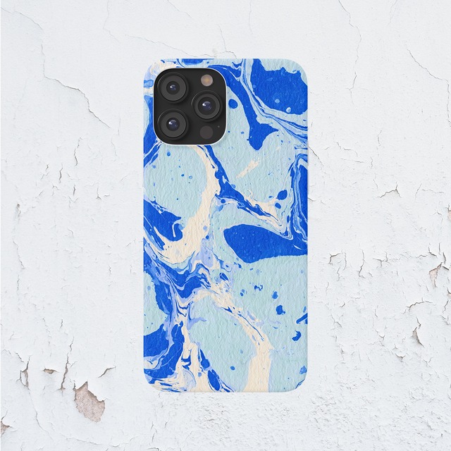 受注生産 iPhoneケース コバルトブルーの墨流しマーブル｜水面模様 MARB049A