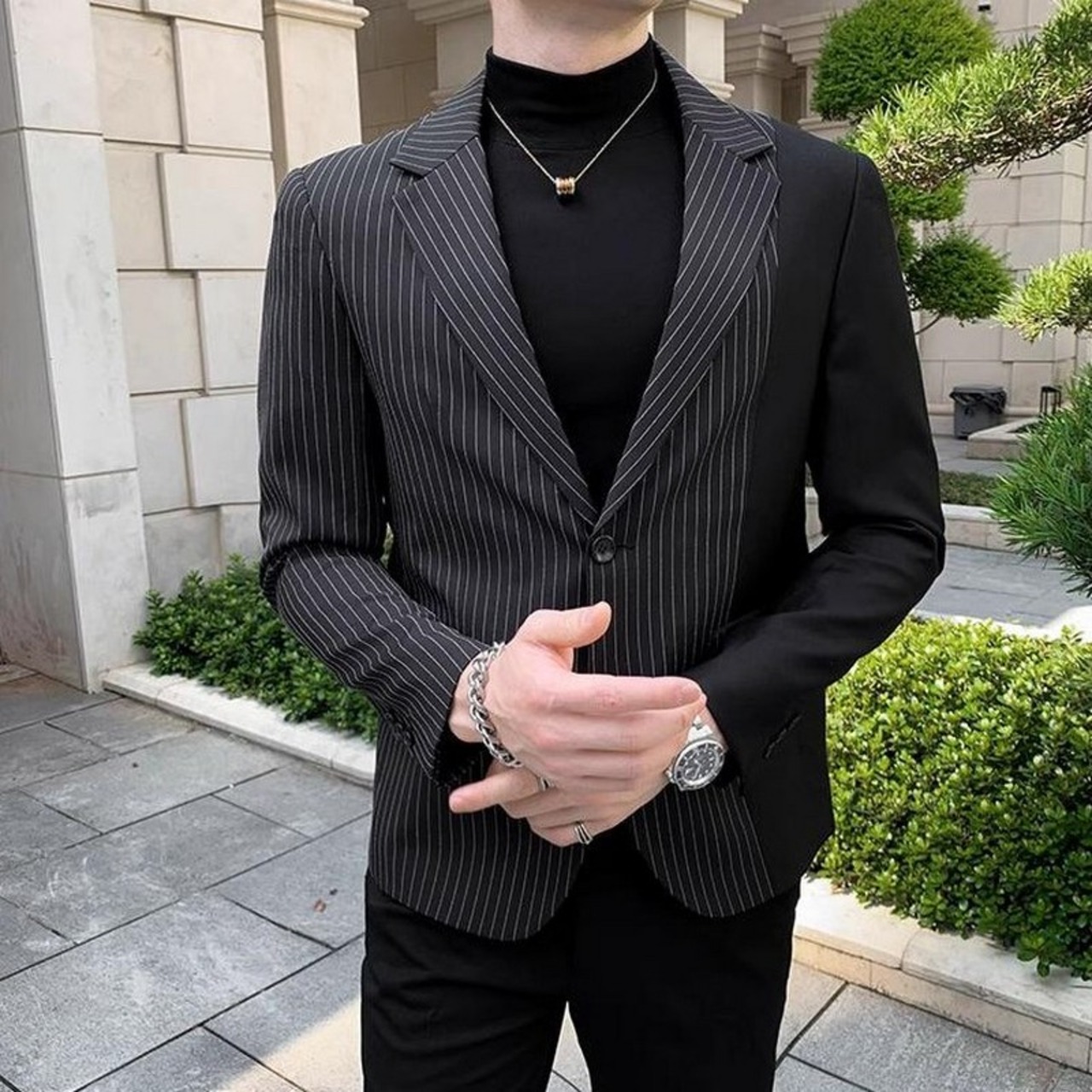 stitched striped suit jacket 00222