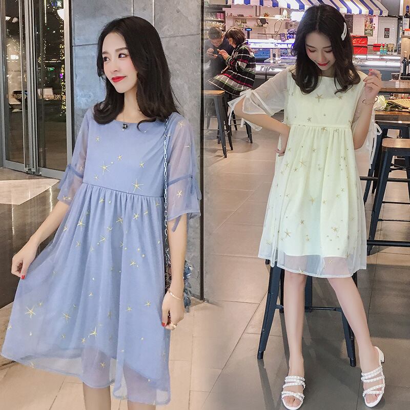 【新作】【送料無料】 マタニティドレス2019夏バージョンの新しいファッションルーズシフォンマタニティドレススターネットヤーンマタニティドレス-アリババ サマー 夏物 expec240780570008