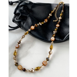 天然石ストーン重ね付けネックレス W10421