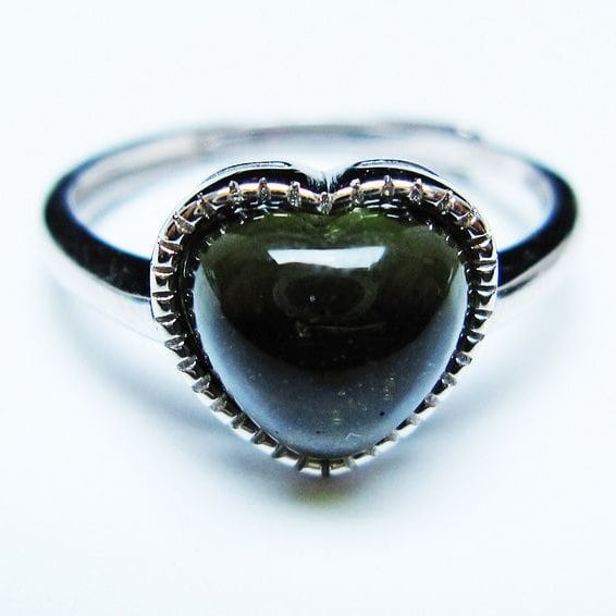 モルダバイト リング モルダウ石 指輪 ハート フリーサイズ 13号 一点物 メール便可 [M便 1/20] 199-711