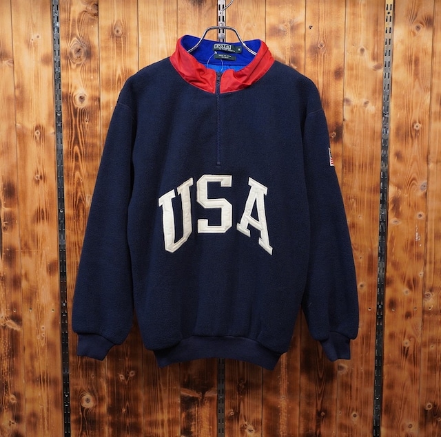 90s ralphlauren USA製 ハーフジップ フリース ボーイズM /ラルフローレン