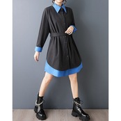 レイヤード風 配色 シャツワンピース  00130