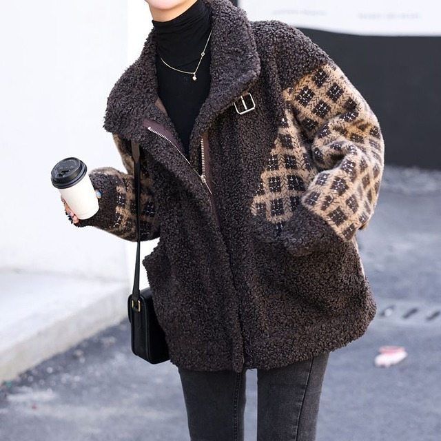 チェック切り替えボアジャケット　B0227