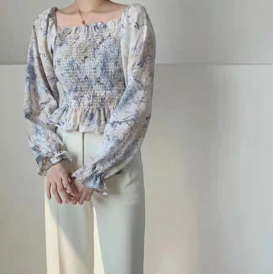 花柄　ギャザーブラウス　AJ44170-639