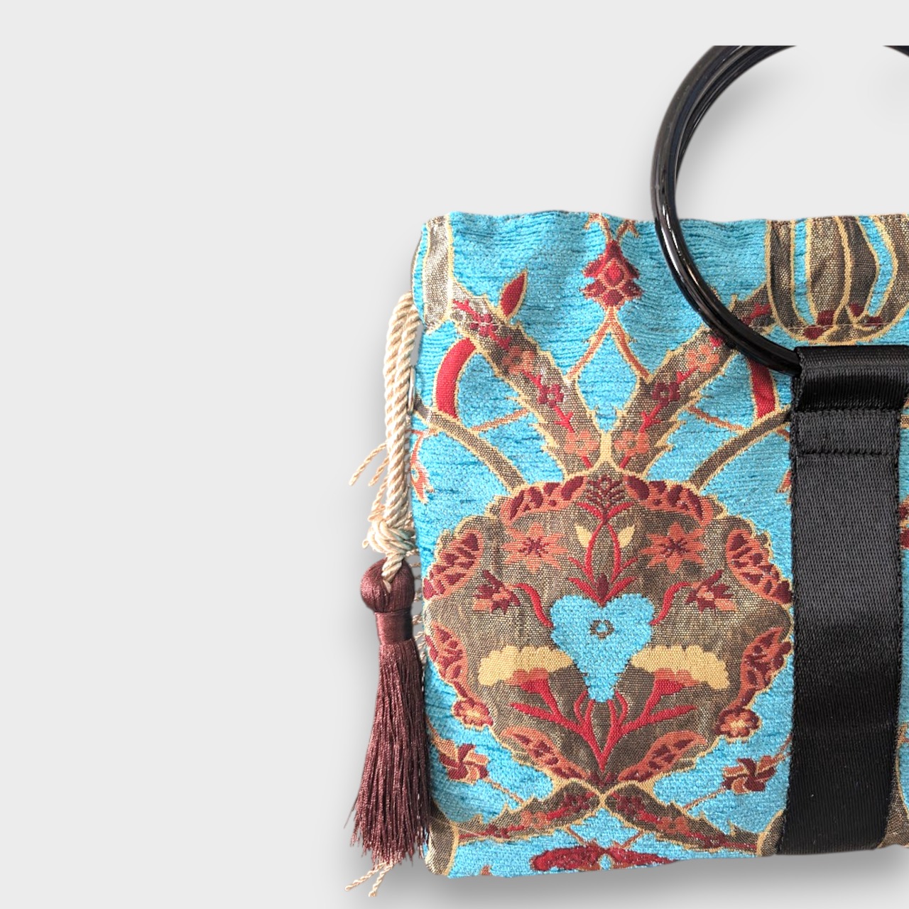 Botanical Blue Ring Bag - Black×DarkBrown