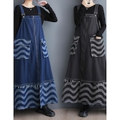 ウェーブ柄 デニム サスペンダー スカート 00004