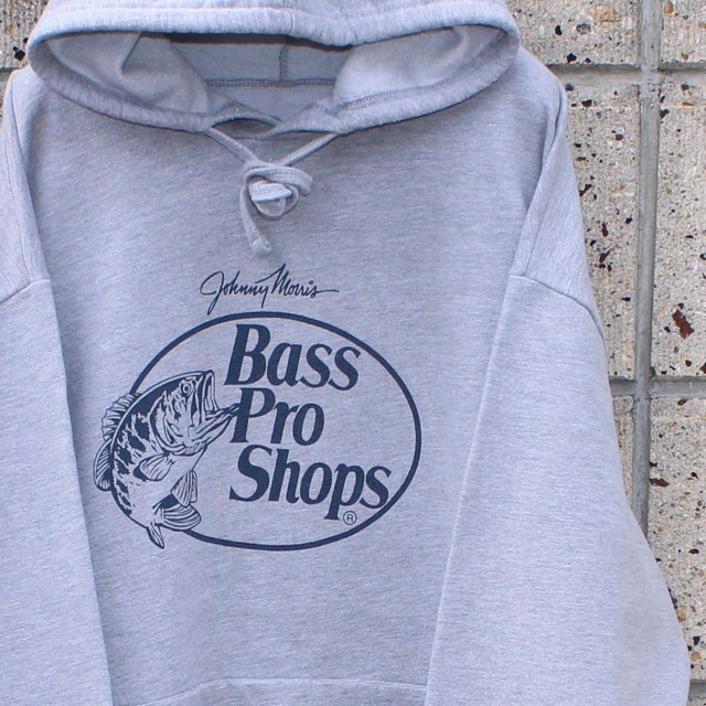 【XLサイズ】Bass Pro Shops アイコンロゴ デカロゴ 灰杢 × 紺 古着 パーカー