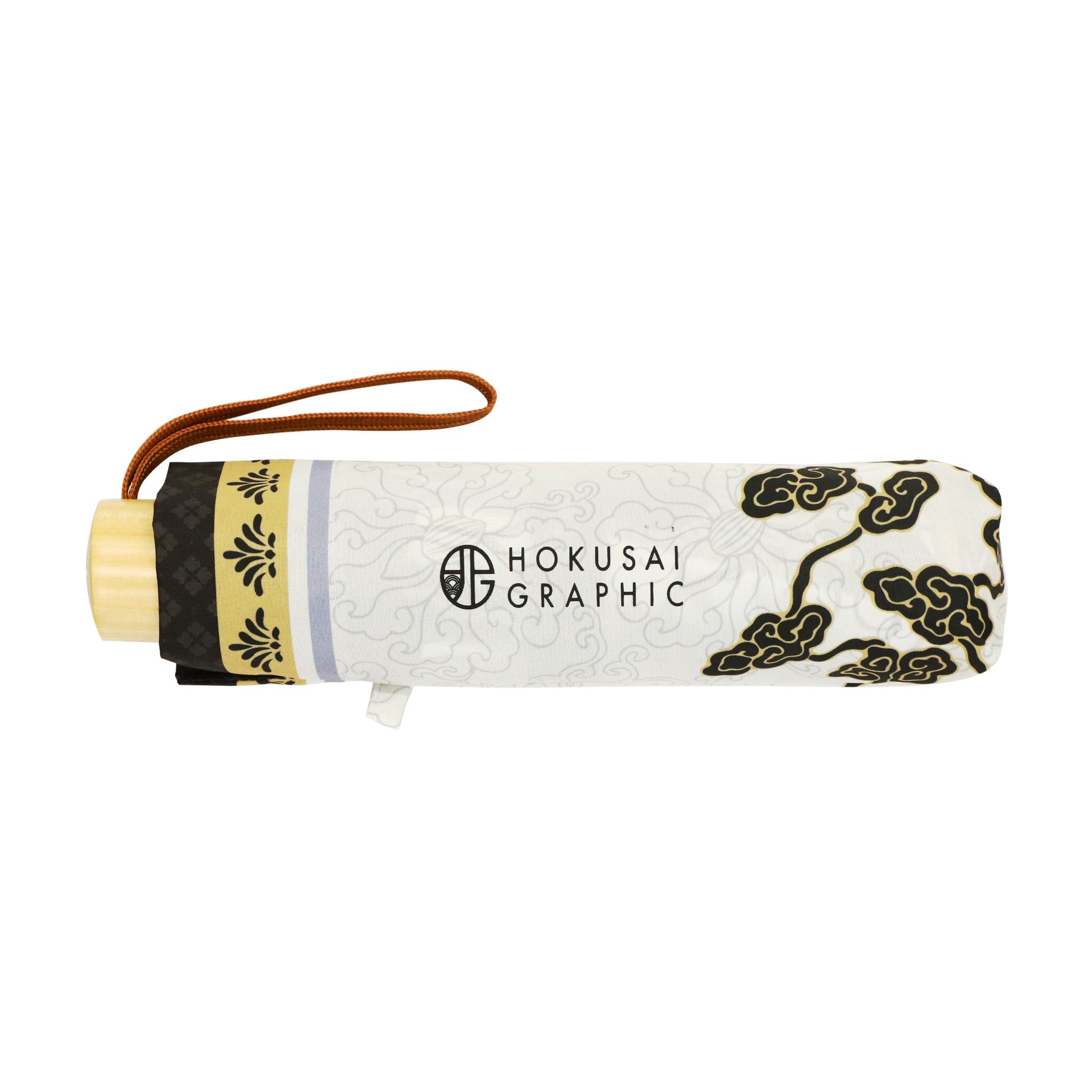 和柄テキスタイル 三つ折り畳み傘‐絢爛和皿／モダン金彩(わがらてきす