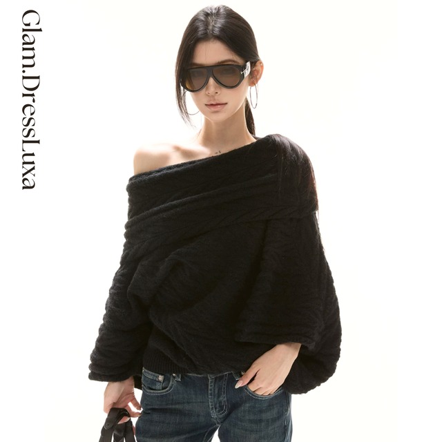 Asymmetry Drape アシンメトリーニット_T551