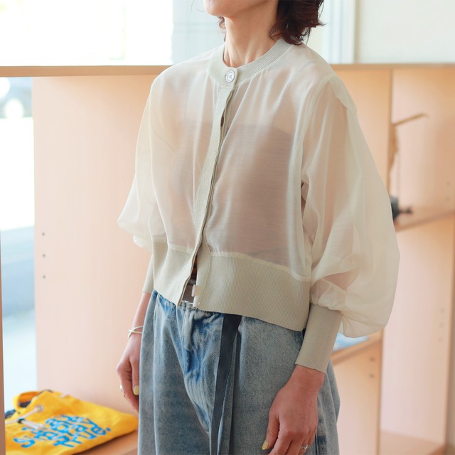 Dignite collier (ディニテ・コリエ)　シアー＆ラメリブ切り替え　カーディガン