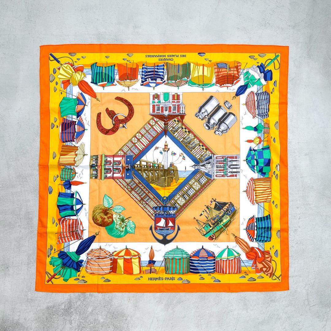 美品】HERMES エルメス ノルマンディ海岸の魅力 カレ スカーフ 高級 