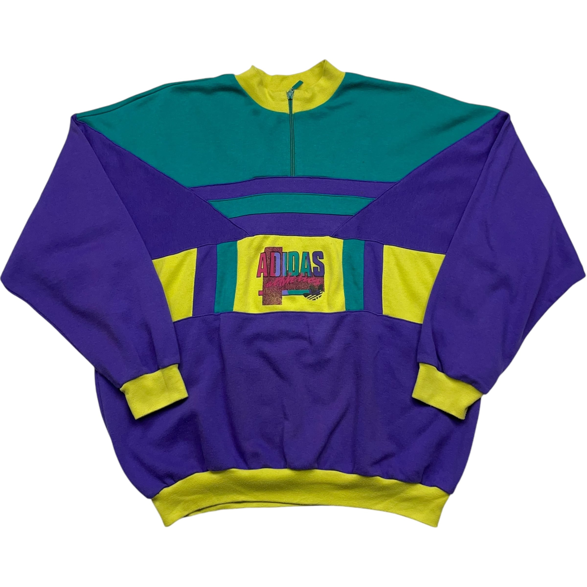 《L》 adidas アディダス ハーフジップ スウェット トラックシャツ 90年代 vintage no.4549