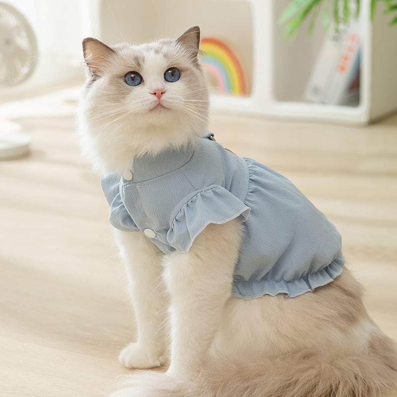 ハンドメイド犬服 パステルカラーのパフスリーブワンピ 色違い3色 接