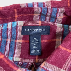 【LANDS'END】XL フランネルシャツ ネルシャツ 長袖 チェック 暖色系 ボタンダウン カジュアルシャツ ランズエンド US古着