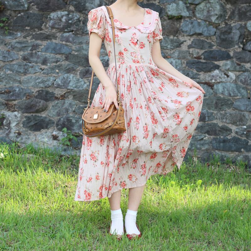 france vintage flower onepiece. - ひざ丈ワンピース