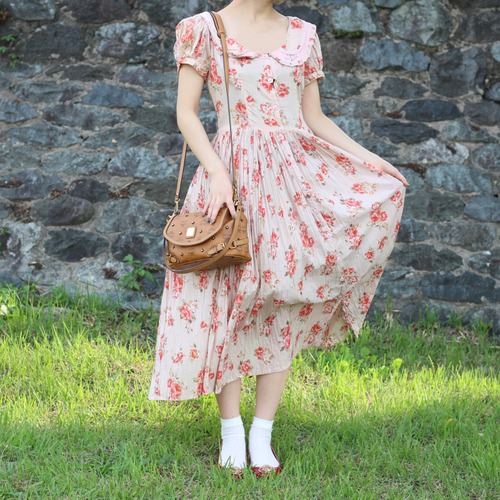 FRENCH VINTAGE HALF SLEEVE FLOWER PATTERNE DESIGN ONE PIECE/フランス古着半袖花柄デザインワンピース