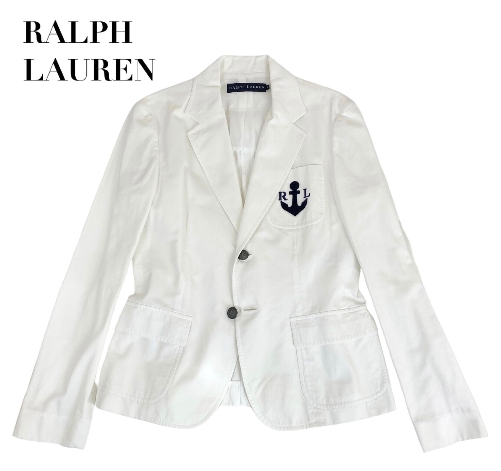 中古 ラルフローレン RALPH LAUREN コットン テーラードジャケット 白 ...