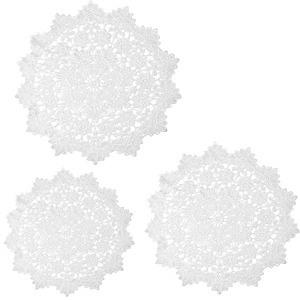 【在庫処分】ドイリーマット 花瓶敷き 北欧 花柄 3枚セット 20cm 30cm 40cm テーブルセンター 円形 テーブルセンターマット ホワイト 桔梗 ランチョンマット プレースマット コットンレース 装飾用 飾り 撮影道具