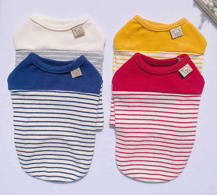 STRIPE T-SHIRT S ~ XL 4color / 犬服 トップス 新作 秋冬 シンプル ドッグウェア ストレッチ 小型犬 中型犬 ペット洋服