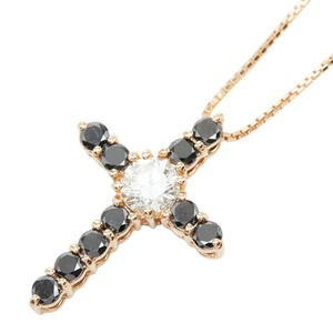 K18PG ピンクゴールド ダイヤモンド ダイヤ0.30ct ブラックダイヤ0.55ct クロスモチーフ ペンダント ネックレス レディース 【中古】
