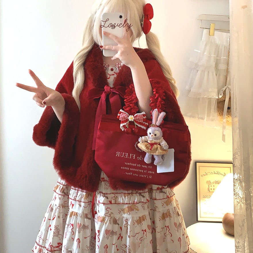 セミロリ 秋冬 ポンチョ フェイクファー 暖かい 裏起毛