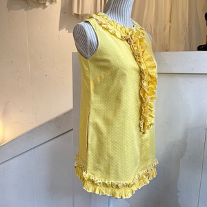 60's yellow dot frill blouse