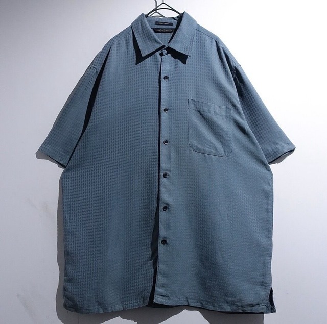 90s Smokey Blue Diamond Jacquard Woven Design Shirt