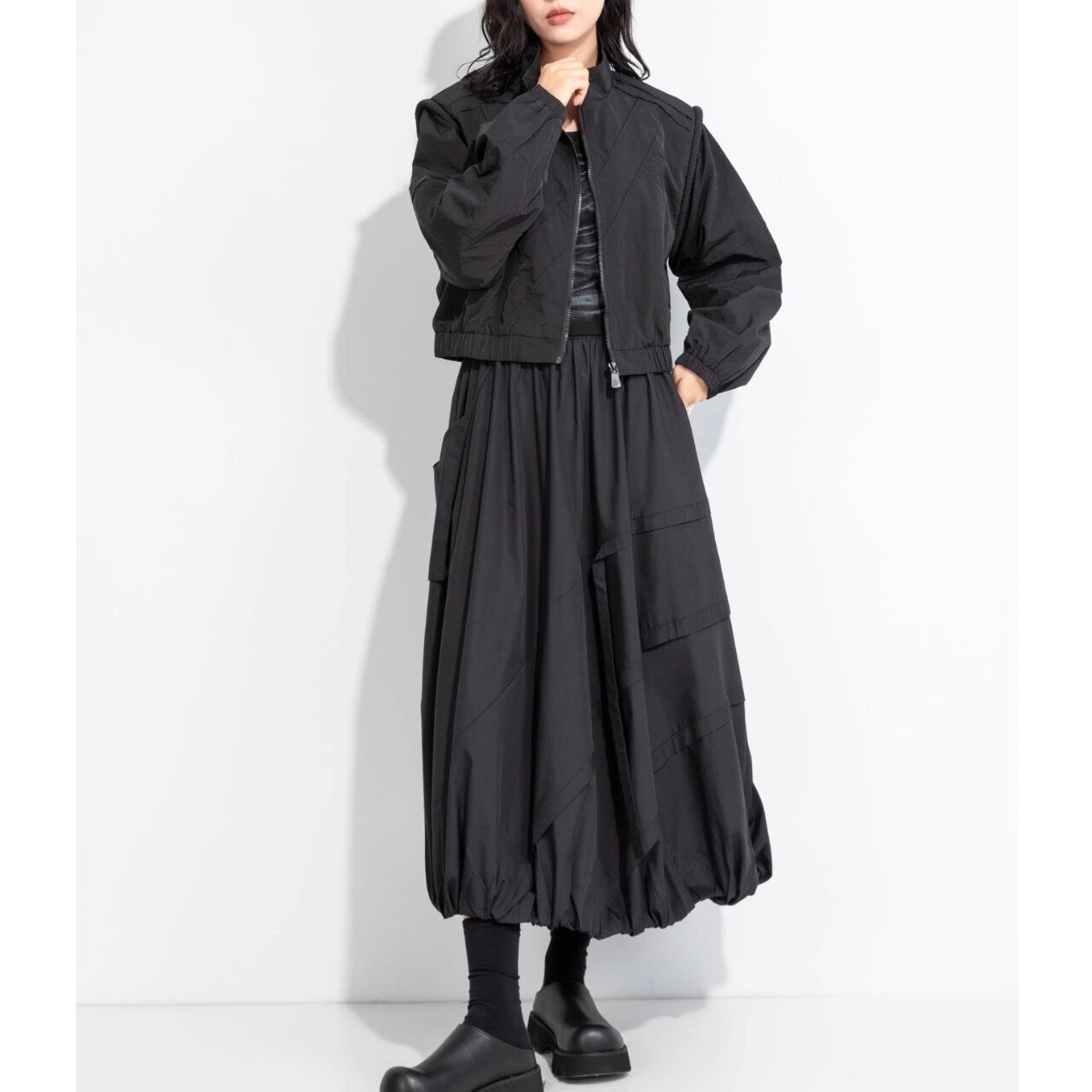 Stand Color Full Zip-Up Nylon Jacket 00244