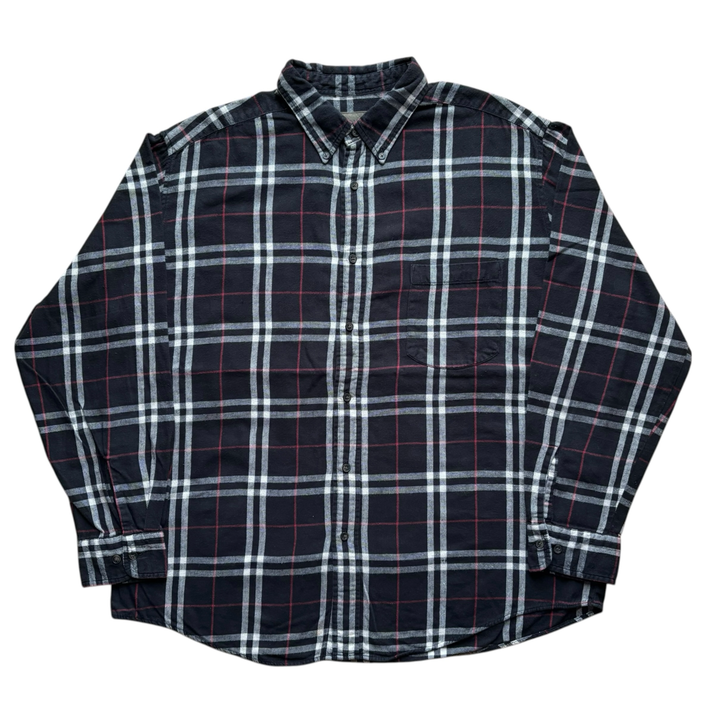 ST.JOHN’S BAY / Plaid Button Down Shirt / Black / XL / 90s