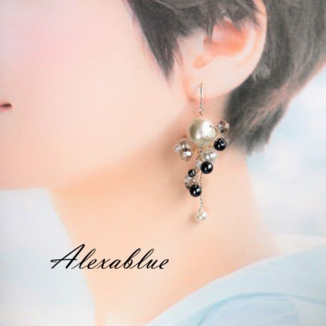 アシンメトリー　小枝パールピアス　