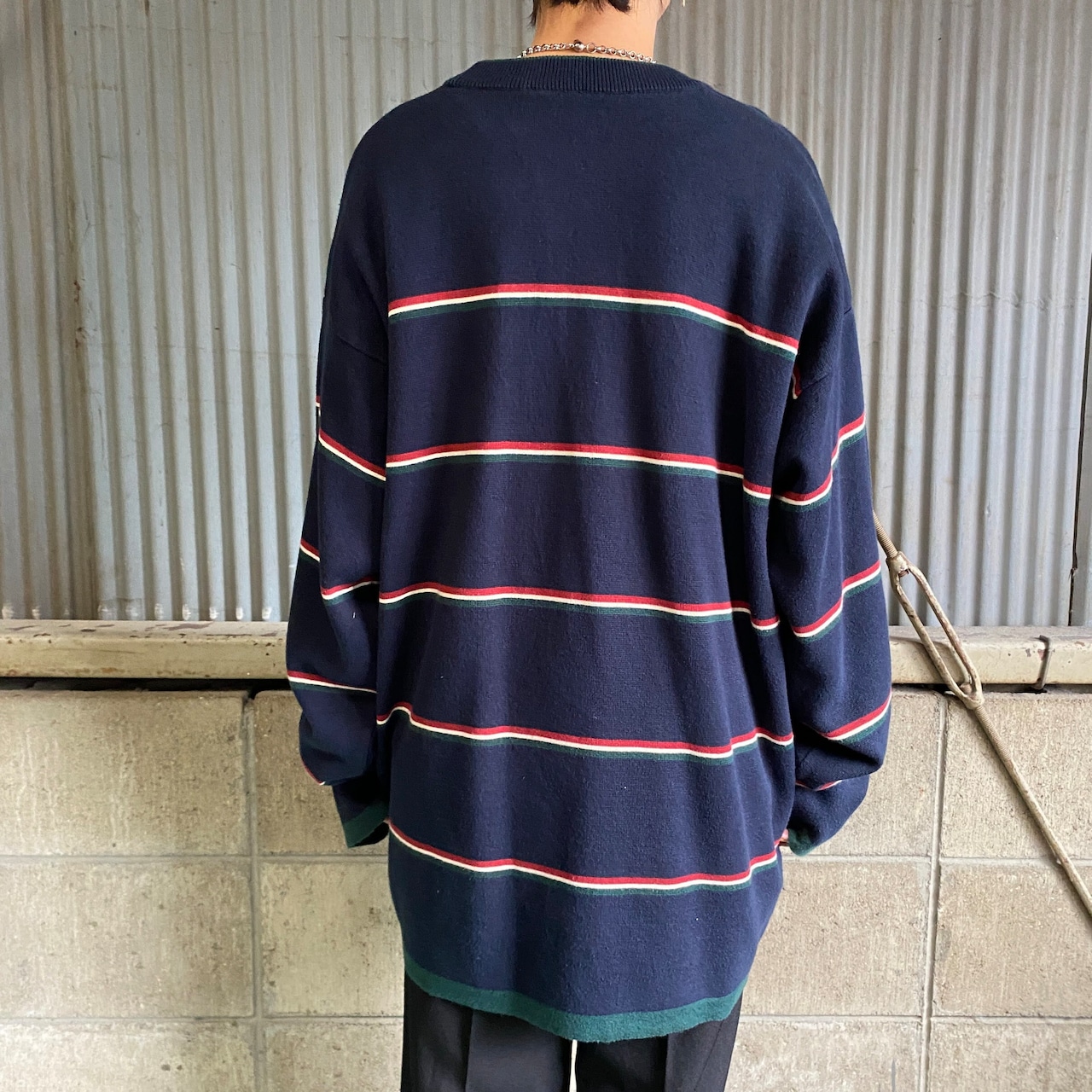 90年代 LACOSTE ラコステ ワンポイントロゴ ボーダー ニットセーター 