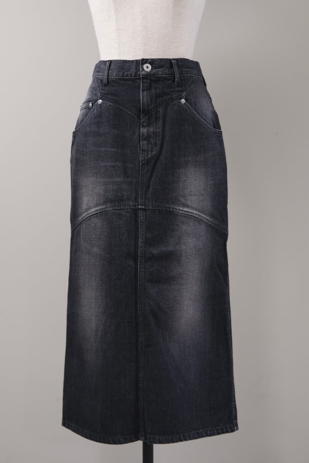 【FETICO】ORGANIC COTTON DENIM BACK-FLARE SKIRT - black -