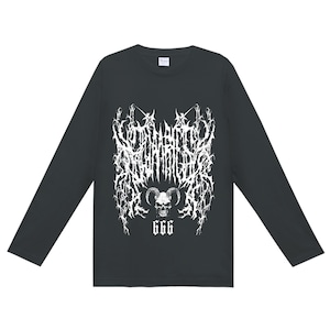 ★【lunalyオリジナル】666GOATSKULL DEATHMETALロゴテイストブラックホワイトロゴTシャツ（ori_0071）